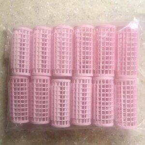 Lot Of 12 Vtg Pink Wilhold Plastic Hair Curlers 2.75" L x 1”